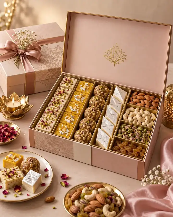 Dry fruit and mithai gift box